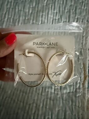 Park Lane Gold Textured Hoop Earrings - Sparkle Finish